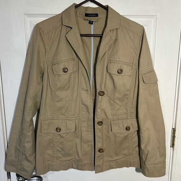 Lands' End Jackets & Blazers - Lands End Utility Jacket Blazer Khaki Tan Size Medium 10-12 100% Cotton Classic